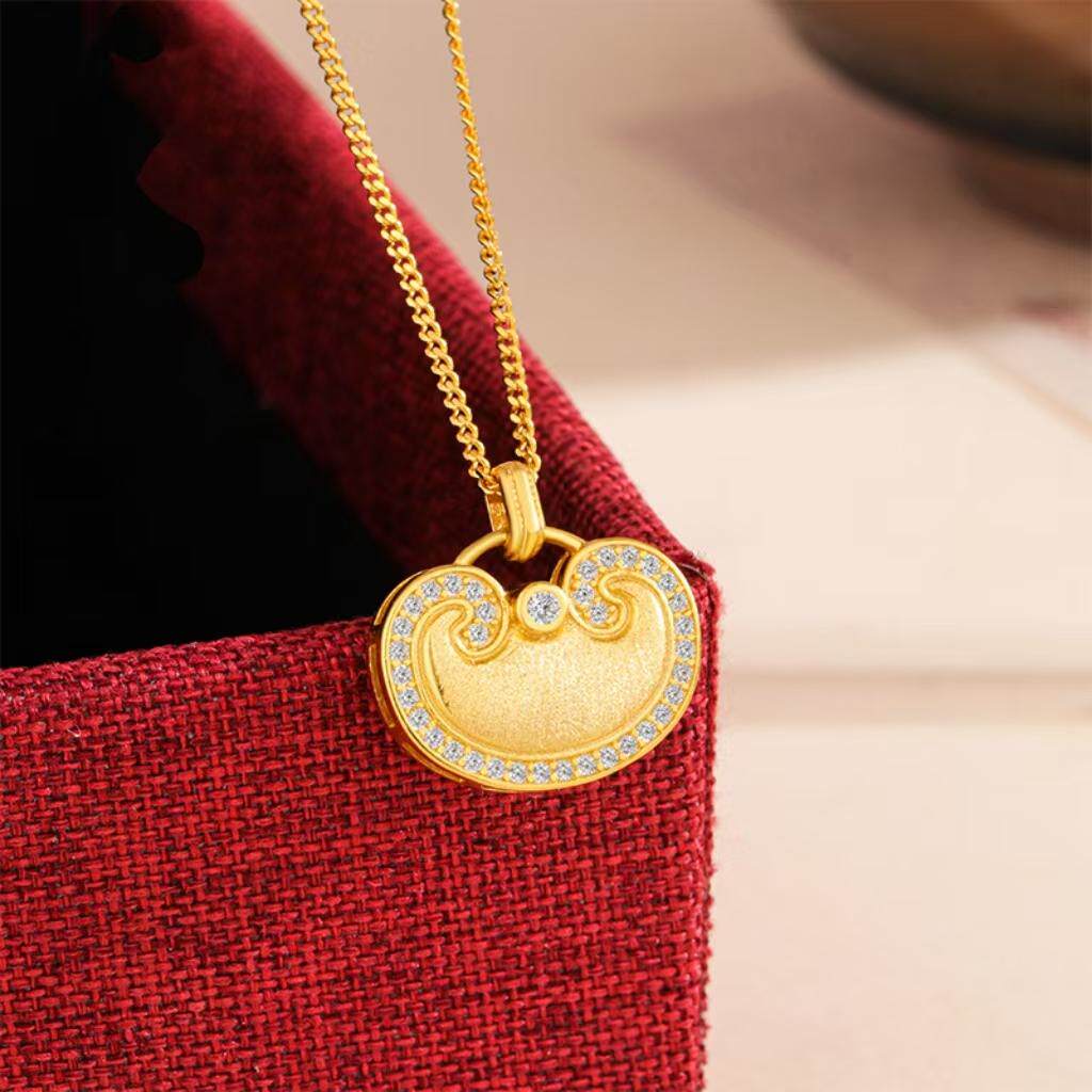 s925纯银点钻如意锁项链