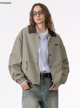 ASOT 撞色刺绣夹克春秋中性风cozyfit日系无性别宽松休闲立领外套