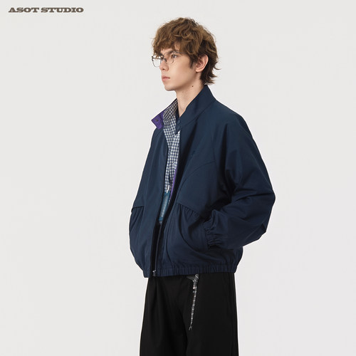 ASOT 复古撞色刺绣字母哈灵顿立领夹克男2026春季情侣休闲外套女