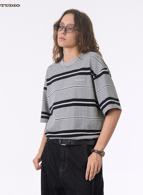 ASOT条纹短袖T恤 夏季cozyfit宽松休闲无性别日系复古中性风半袖