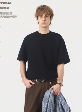 ASOT 26S双纱7A抗菌防螨虫小领口短袖圆领T恤男内搭打底衫上衣女