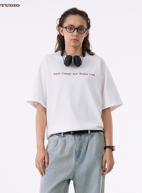 ASOT短袖T恤夏季日系cozyfit宽松休闲短袖无性别纯色字母上衣