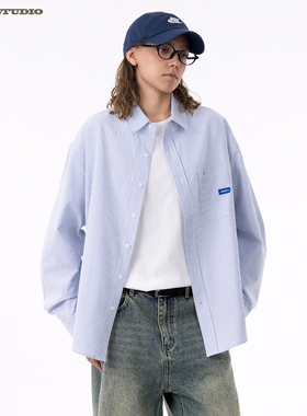 ASOT条纹长袖衬衫 春秋cozyfit日系廓形中性风无性别宽松休闲衬衣