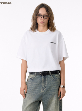 ASOT短袖T恤夏季日系无性别宽松休闲短袖cozyfit纯色字母T恤上衣