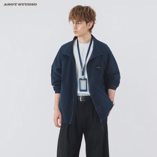 ASOT 美式复古cleanfit刺绣字母外套男女春季双拉链立领通勤夹克
