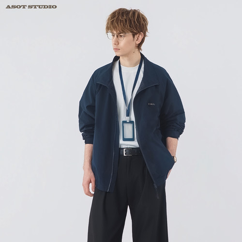 ASOT 美式复古cleanfit刺绣字母外套男女春季双拉链立领通勤夹克