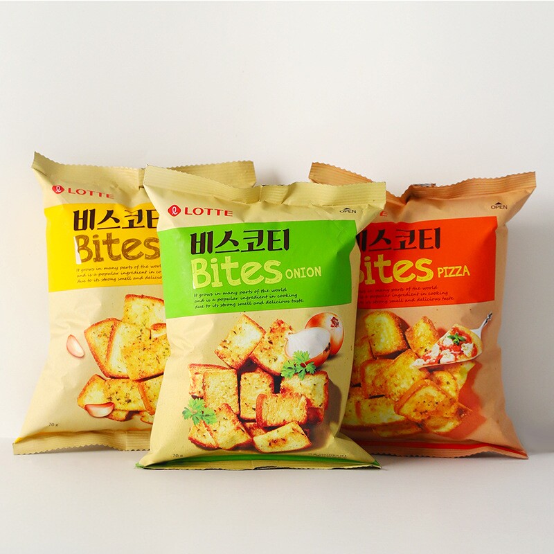 韩国进口LOTTE乐天蒜香披萨味法式烤面包片酥性饼干解馋休闲零食