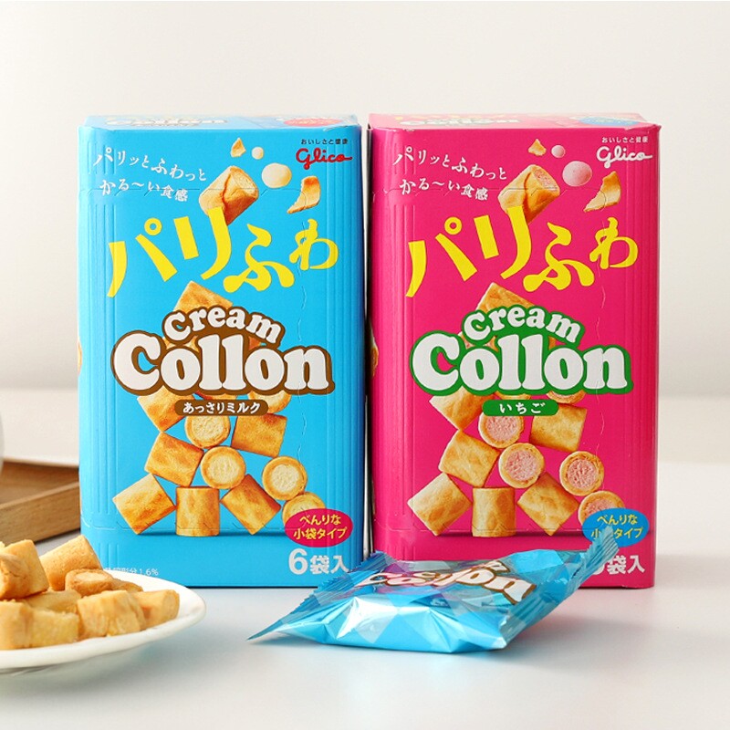 日本进口格力高草莓牛奶味注心蛋卷夹心饼干卷高颜值网红日式零食