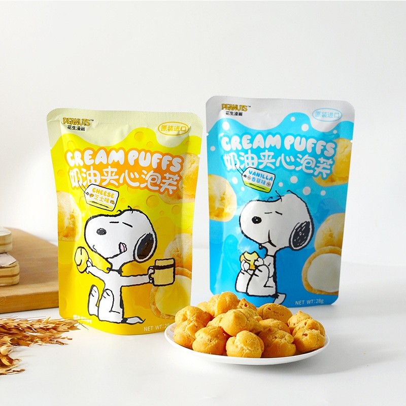 印尼进口悠里纪德史努比芝士香草味奶油夹心泡芙网红点心小吃零食