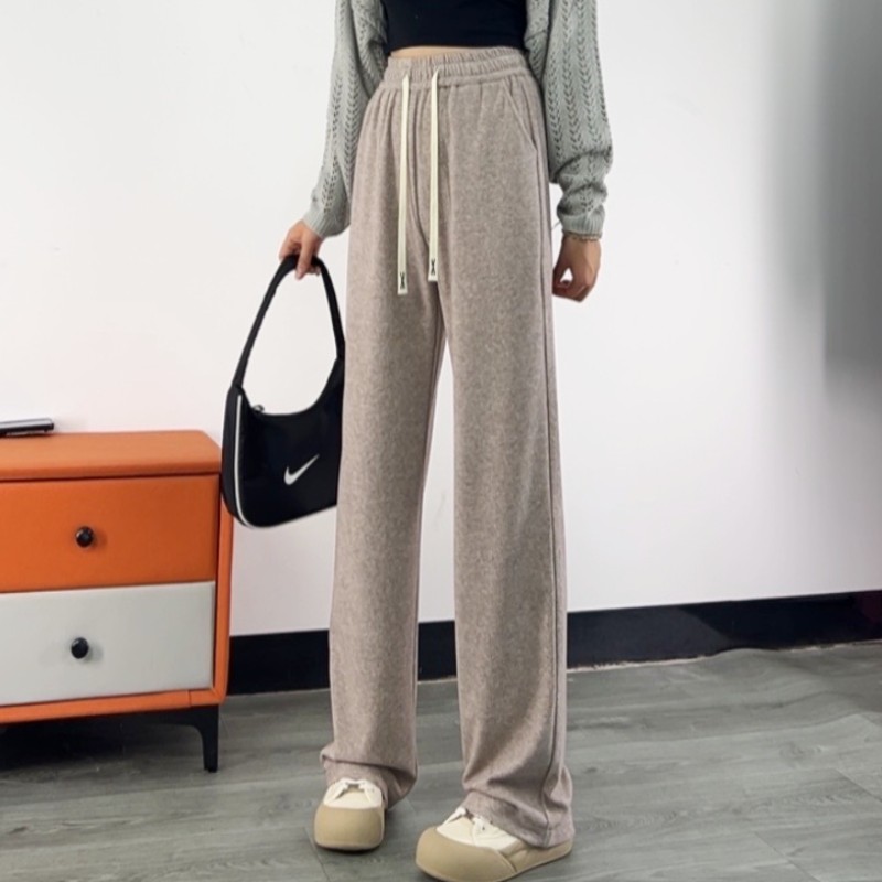高个子加长阔腿裤女春秋2024新款毛巾裤高腰垂感显瘦休闲拖地裤子