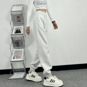 白灰运动裤 女春秋冬季 新款 高个子175加长版 加绒高腰宽松束脚卫裤