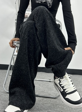 雪妮尔高个子175加长黑色阔腿裤女春秋冬季加绒高腰直筒休闲裤子