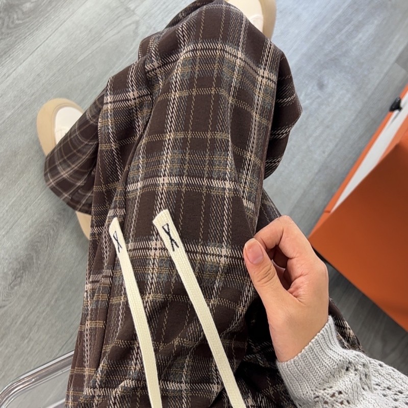 定制高个子加长版宽松格子阔腿裤