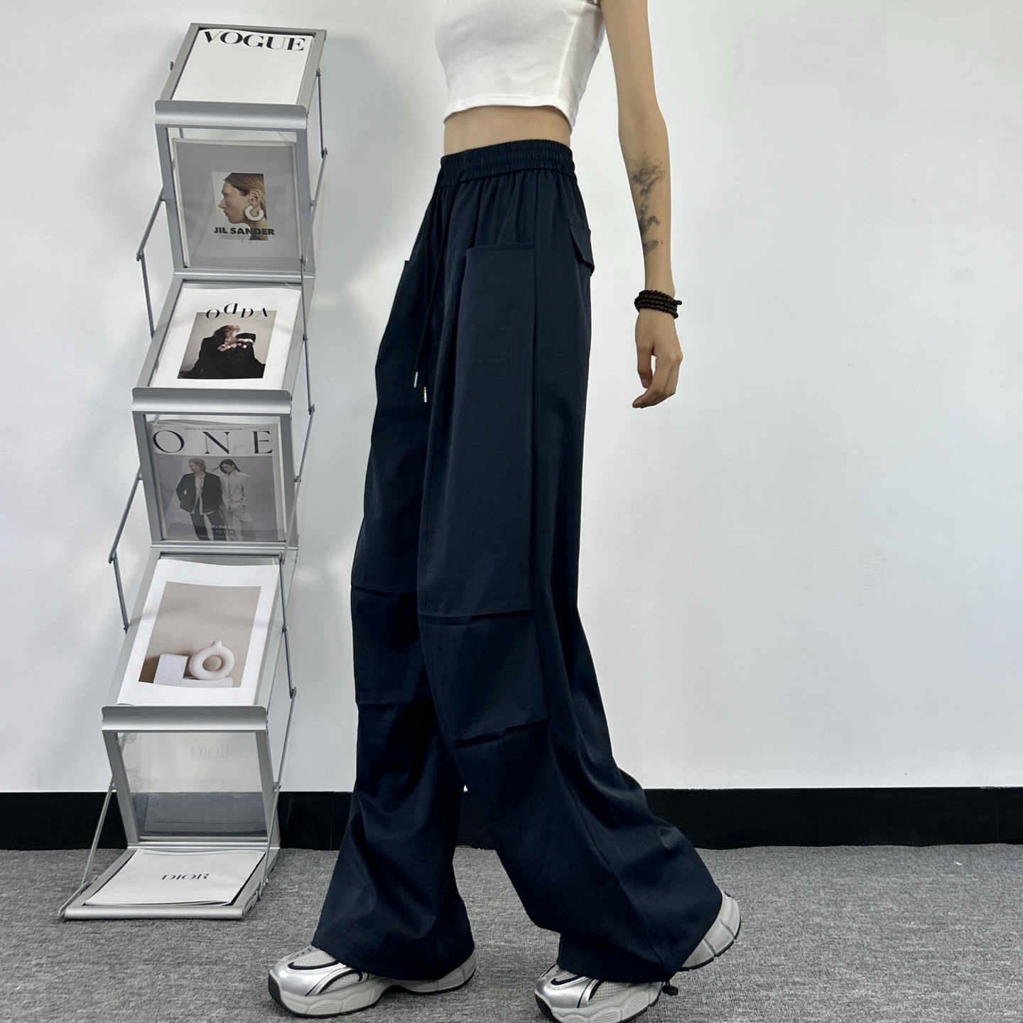 高个子175加长版工装裤女夏季新款藏青色高腰宽松休闲美式阔腿裤