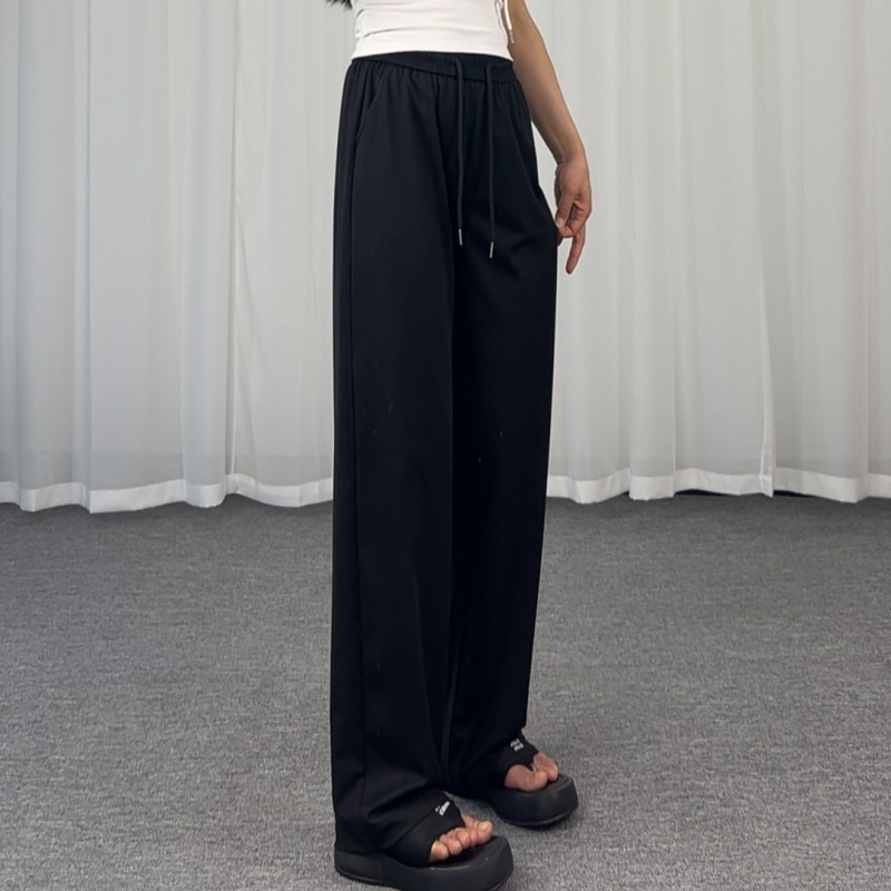 2025夏季冰丝薄款高腰垂感休闲裤女高个子加长宽松显瘦运动阔腿裤