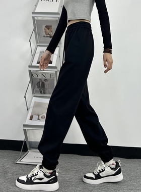 黑色运动裤女高个子175加长2025春秋冬新款高腰宽松加绒束脚卫裤