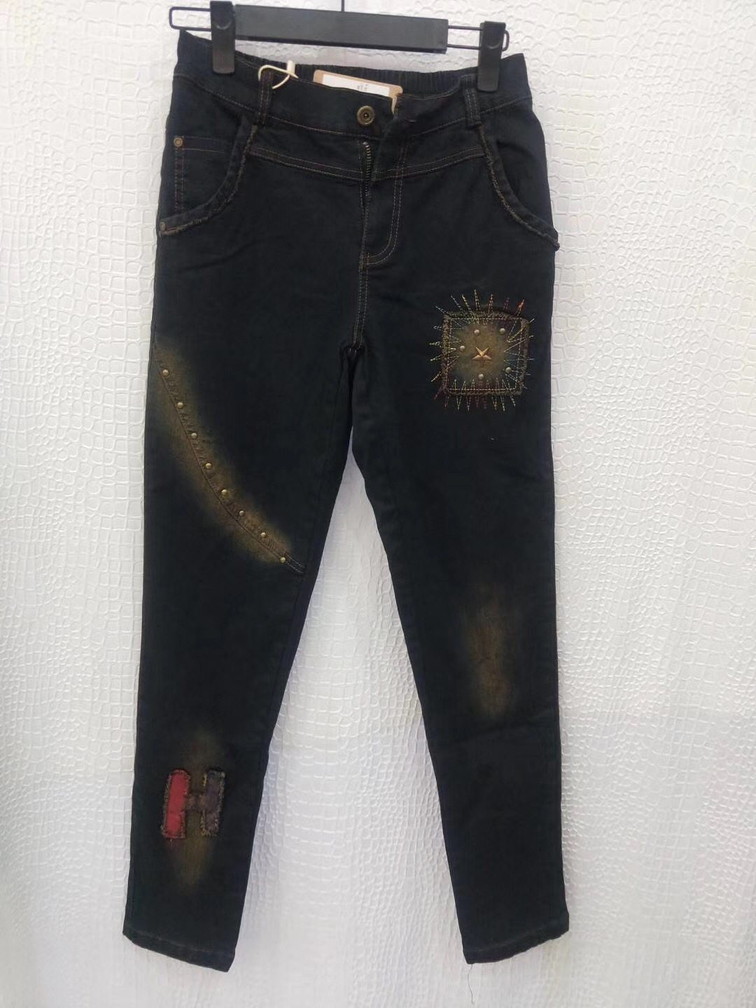 品牌女装黄毛春秋专柜正品新款时尚百搭修身显瘦小脚裤弹力牛仔裤
