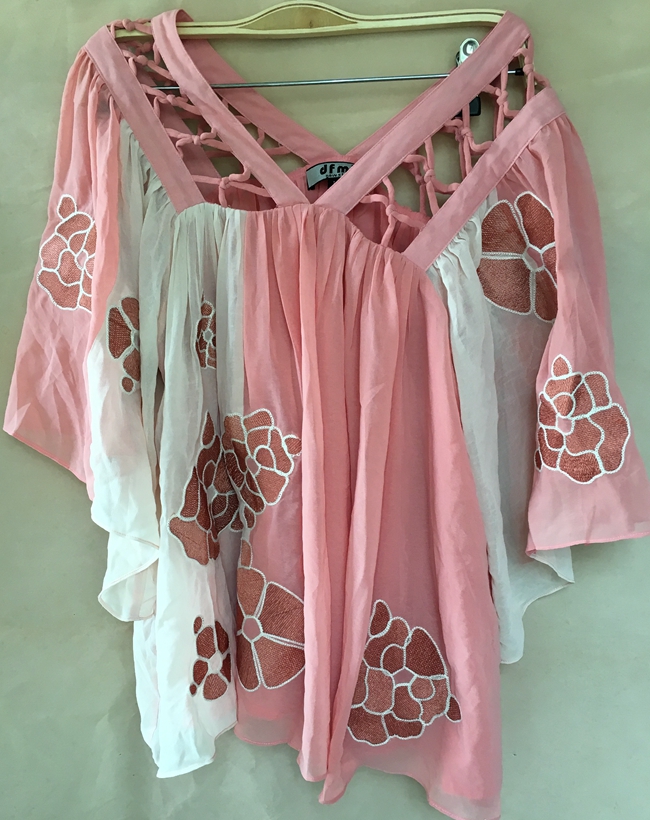 品牌女装折扣夏新款甜美时尚百搭精美绣花网格雪纺衬衣T恤无吊牌