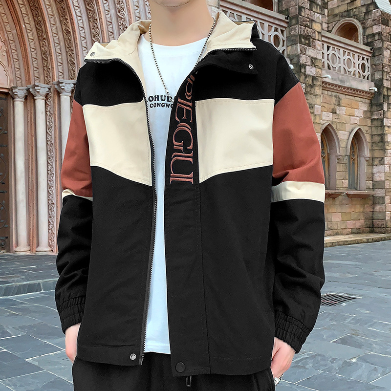 Autumn coat men's color fitted hooded short youth versatile casual jacket