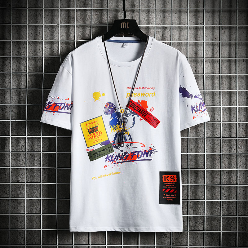 寬鬆夏季新款卡通印花大碼恤純棉男裝短袖