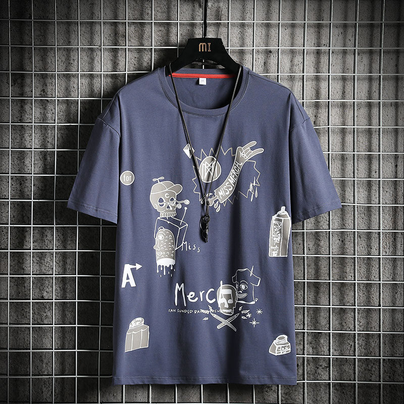 寬鬆夏季新款卡通印花大碼恤純棉男裝短袖