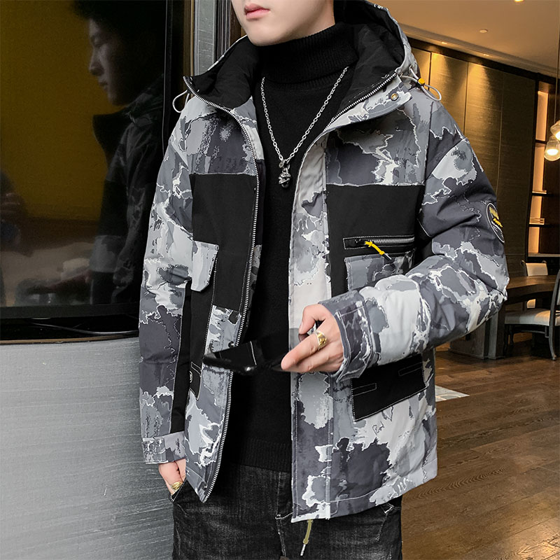 2020 men's new product Hong Kong style short hooded cotton padded jacket