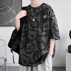 Panda manyin popular round neck short sleeve T-shirt cotton 5 / 5 sleeve summer bottom coat