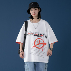 Summer Cotton Short Sleeve T-Shirt casual loose print hip hop college men's and women's top