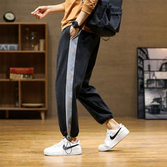 春裝新款印花字母運動休閒褲男衛褲大寬鬆束腳褲