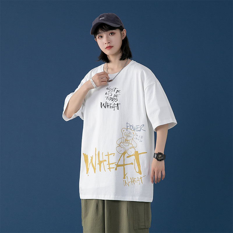 Summer Cotton Short Sleeve T-Shirt casual loose print hip hop college men's and women's top