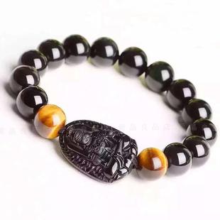 天然黑曜石不动明王不动尊手链 生肖鸡属鸡本命佛守护神手串