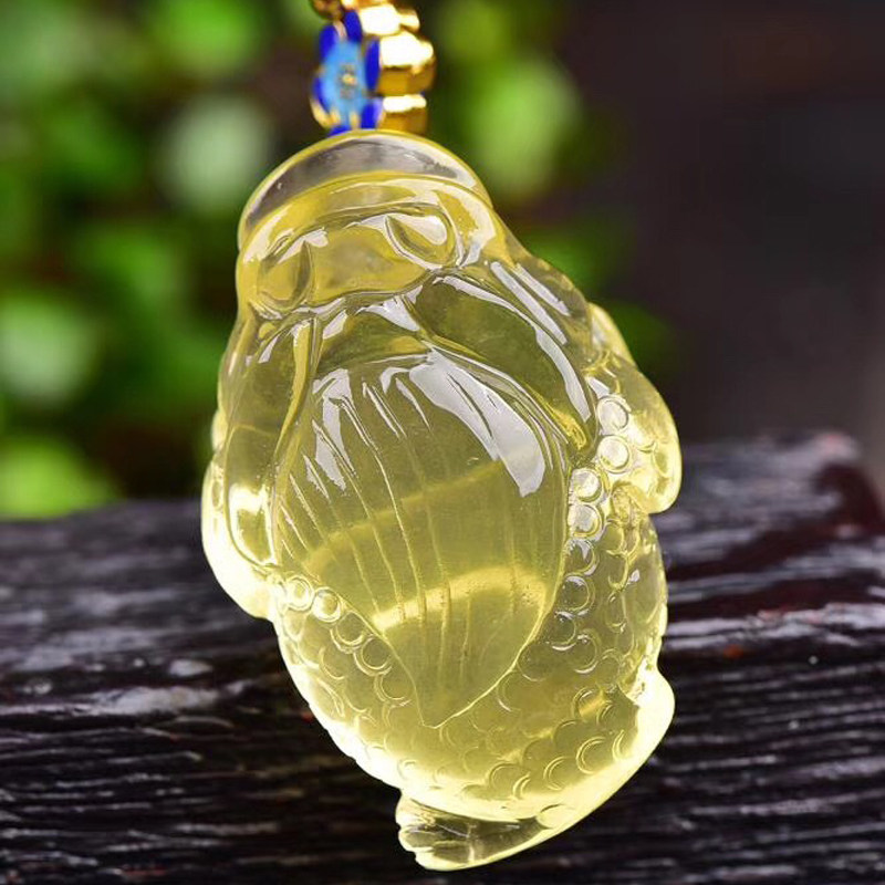 天然黄水晶三脚蟾蜍吊坠 黄水晶金蟾挂坠 男女款财运黄水晶