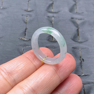 15号缅甸天然A货翡翠 T705 内径17.6/4.6/2.9mm 冰飘花戒指