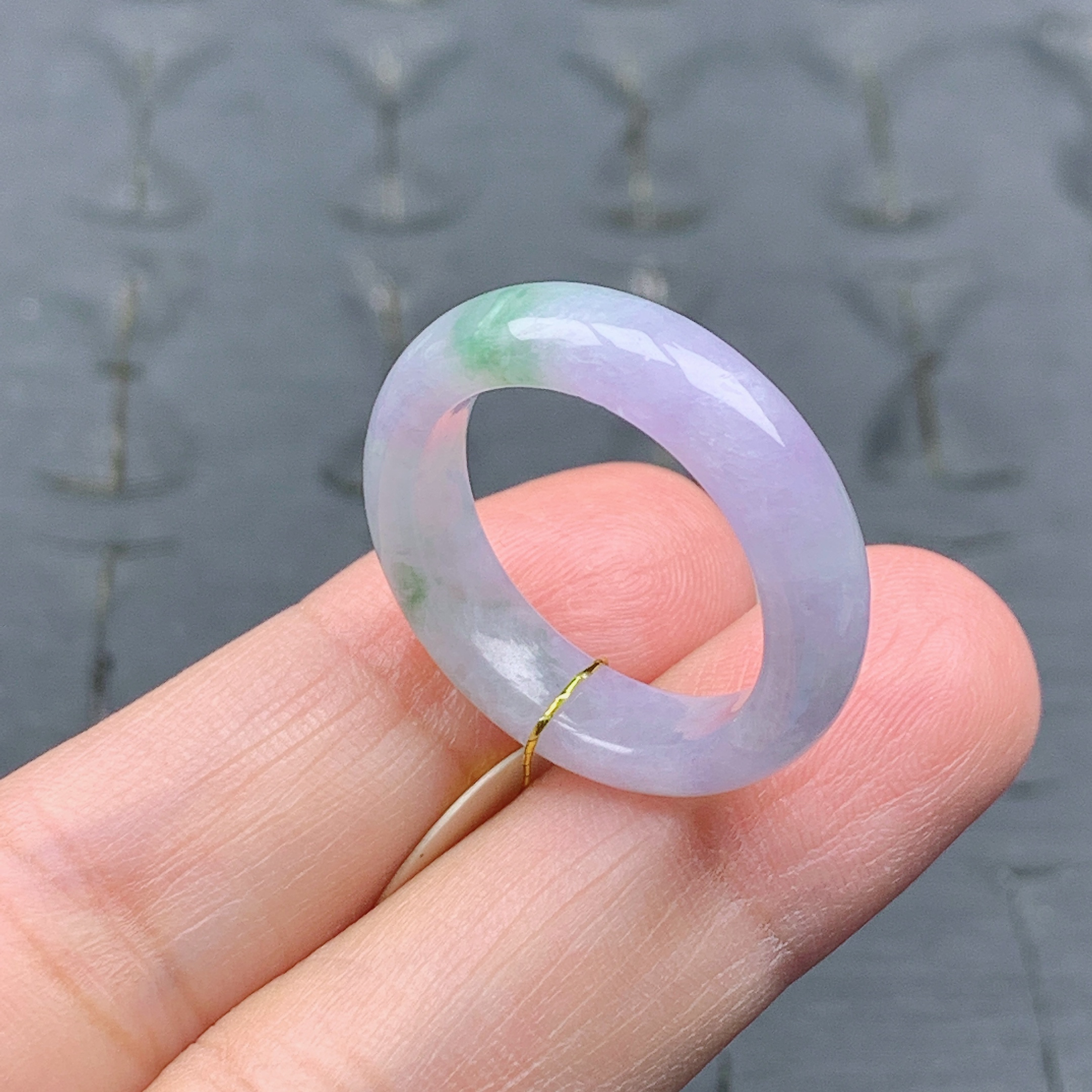 17号缅甸天然A货翡翠内径18.1mm 紫罗兰飘绿双彩戒指圆戒指环T421