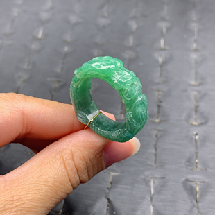 24号天然A货翡翠T591 9.5 7.6mm 墨绿龙戒龙扳指 内径20.7