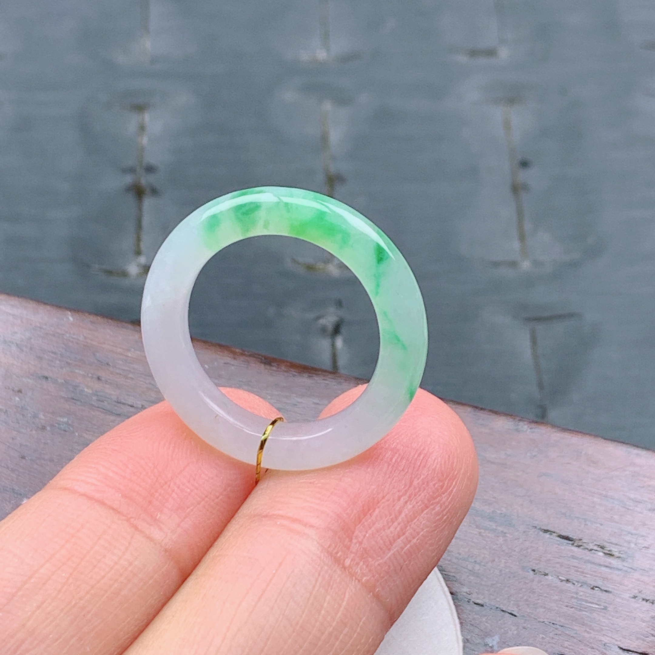 11号缅甸天然A货翡翠 T1033 内径16/3.6/3.6mm 冰绿戒指细条