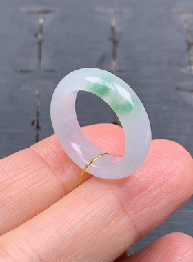 9号缅甸天然A货翡翠T650 内径15.5/5.3/3.2mm 冰润飘绿戒指白底青
