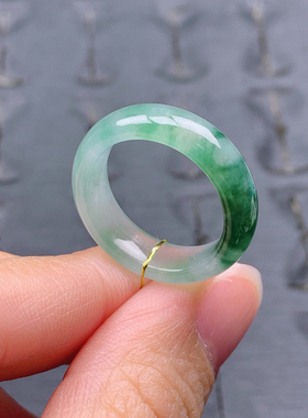 15号缅甸天然A货翡翠T603 内径17.5/5.9/3mm 冰胶飘绿花戒指素圈