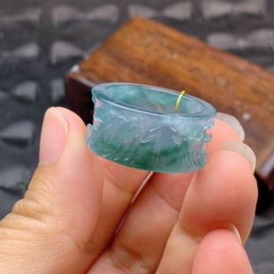 内径20.2mm 冰烟紫飘绿山水扳指戒指 T1104 22.23号天然A货翡翠