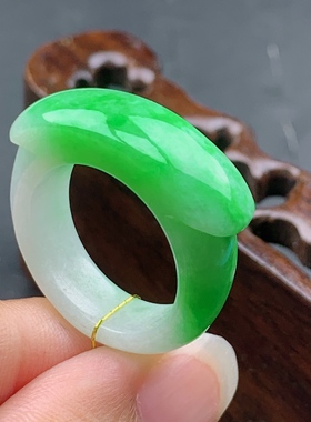 20-21号缅甸天然A货翡翠 T910 内径19.5/8.9/3.6mm飘阳绿马鞍戒指