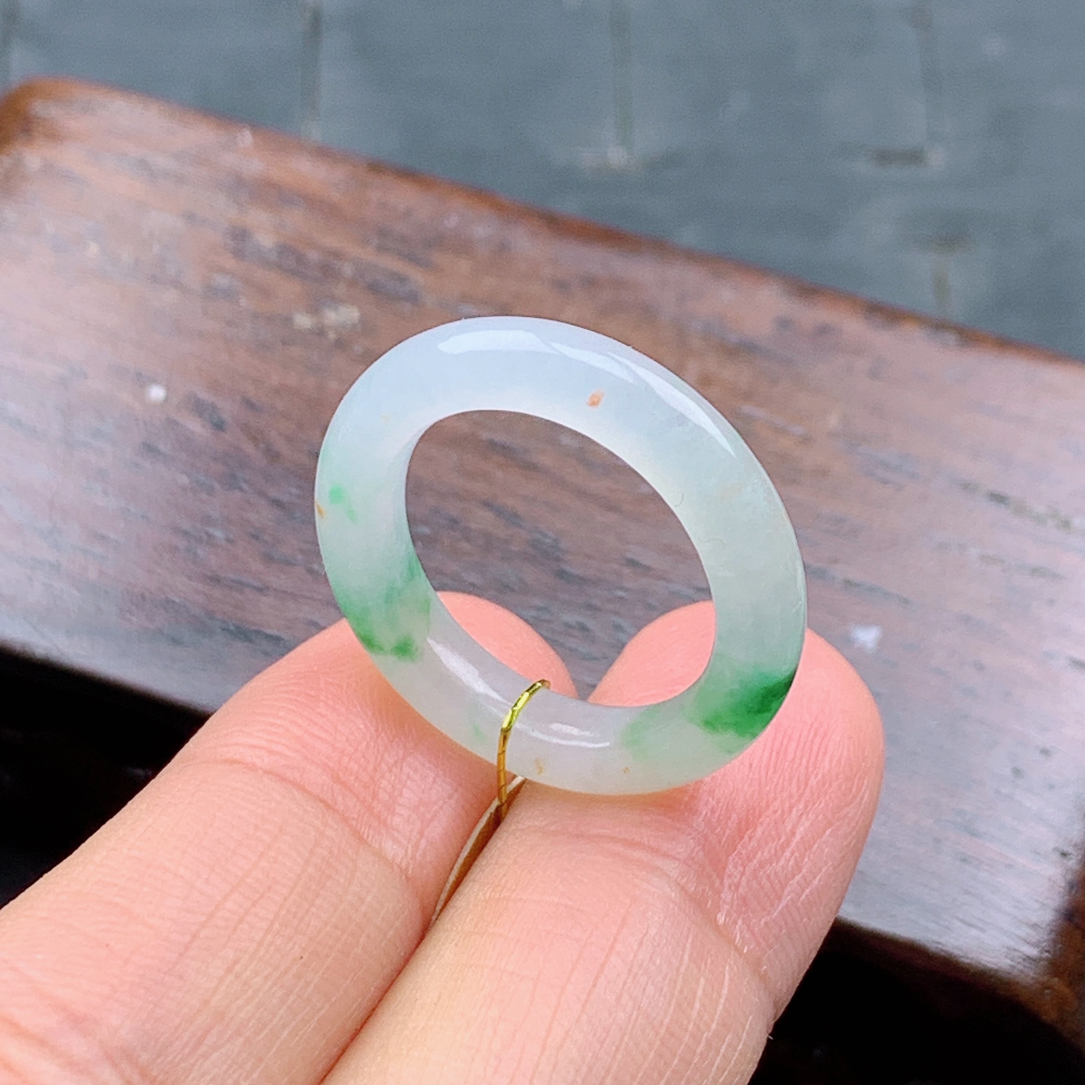 11号缅甸天然A货翡翠 T1030 内径16/3.8/3.4mm 冰绿洒金戒指细条