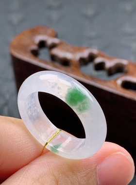 15号缅甸天然A货翡翠 T851 内径17.6/5.7/3mm 冰飘花戒指