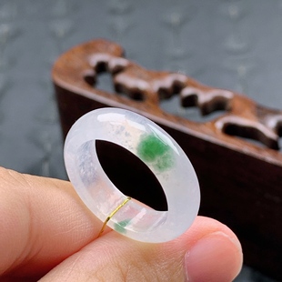15号缅甸天然A货翡翠 T851 内径17.6/5.7/3mm 冰飘花戒指