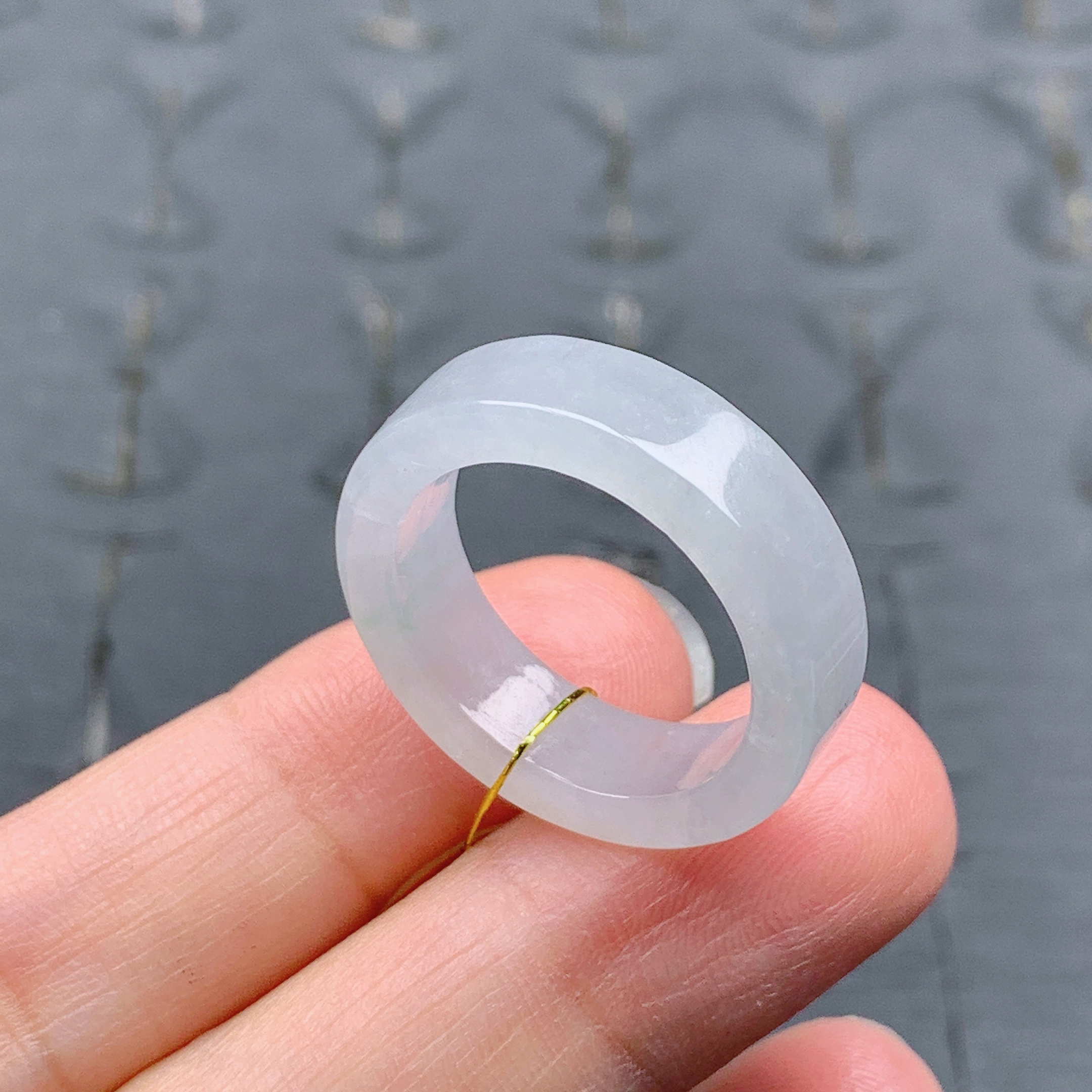 17号缅甸天然A货翡翠 内径18.3/6/3mm 白冰方戒戒指指环 T428