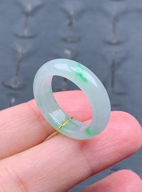 13-14号缅甸天然A货翡翠T471 内径17.2mm 飘阳绿戒指白底青指环