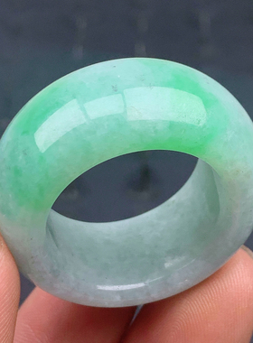 31-32号缅甸天然A货翡翠飘阳绿乌鸡轮胎戒指内径23.5/15/7mm 2552