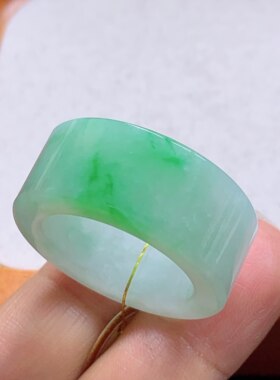 23号缅甸天然A货翡翠 T1151 内径20.4-12.3-4.7mm 冰阳绿扳指戒指