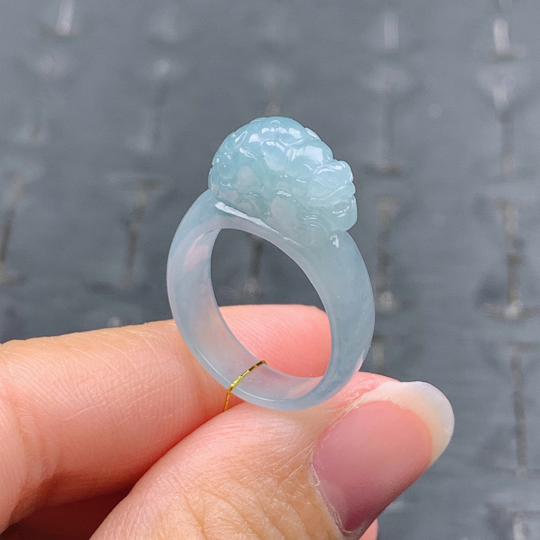12号天然A货翡翠T585 内径16.7/6/2mm 貔貅戒指