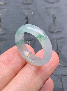 14-15号缅甸天然A货翡翠 T665 内径17.2/5.2/3.4mm冰飘花戒指内弧