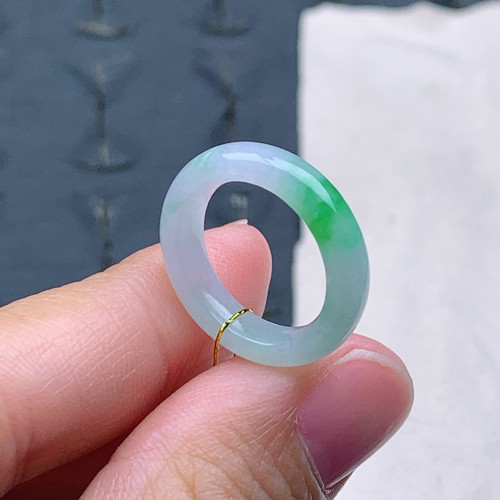 7-8号缅甸天然A货翡翠T530 内径15mm 阳绿戒指小细条阳绿指环素圈